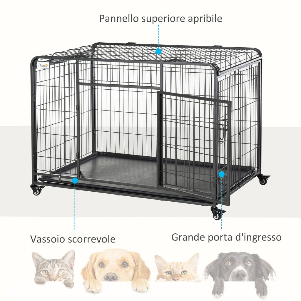 KENNEL GABBIA PER CANI PIEGHEVOLE CON FRENO E FONDO RIMOVIBILE - GRIGIO