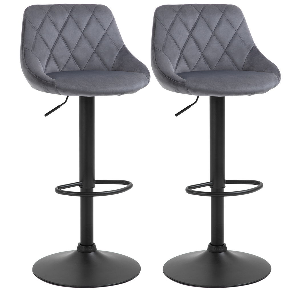 SET 2 SGABELLI DA BAR CON SCHIENALE E ALTEZZA REGOLABILE INDUSTRIAL GRIGIO-NERO