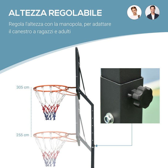 CANESTRO BASKET PER ADULTI CON ALTEZZA REGOLABILE NERO