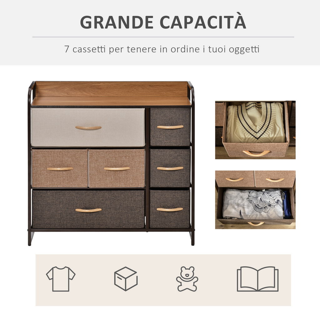 CASSETTIERA A 7 CASSETTI IN TESSUTO E LEGNO 80X29X78.5 CM