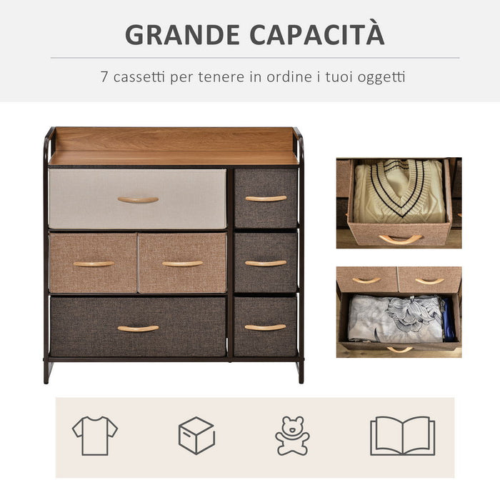 CASSETTIERA A 7 CASSETTI IN TESSUTO E LEGNO 80X29X78.5 CM