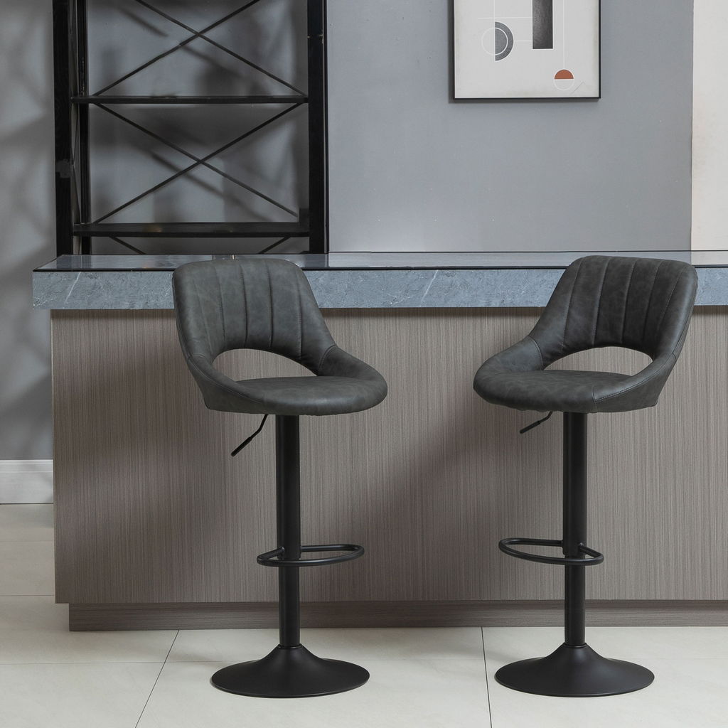 SET 2 SGABELLI MODERNI ALTI GIREVOLI CON SCHIENALE E POGGIAPIEDI 49X90X110CM