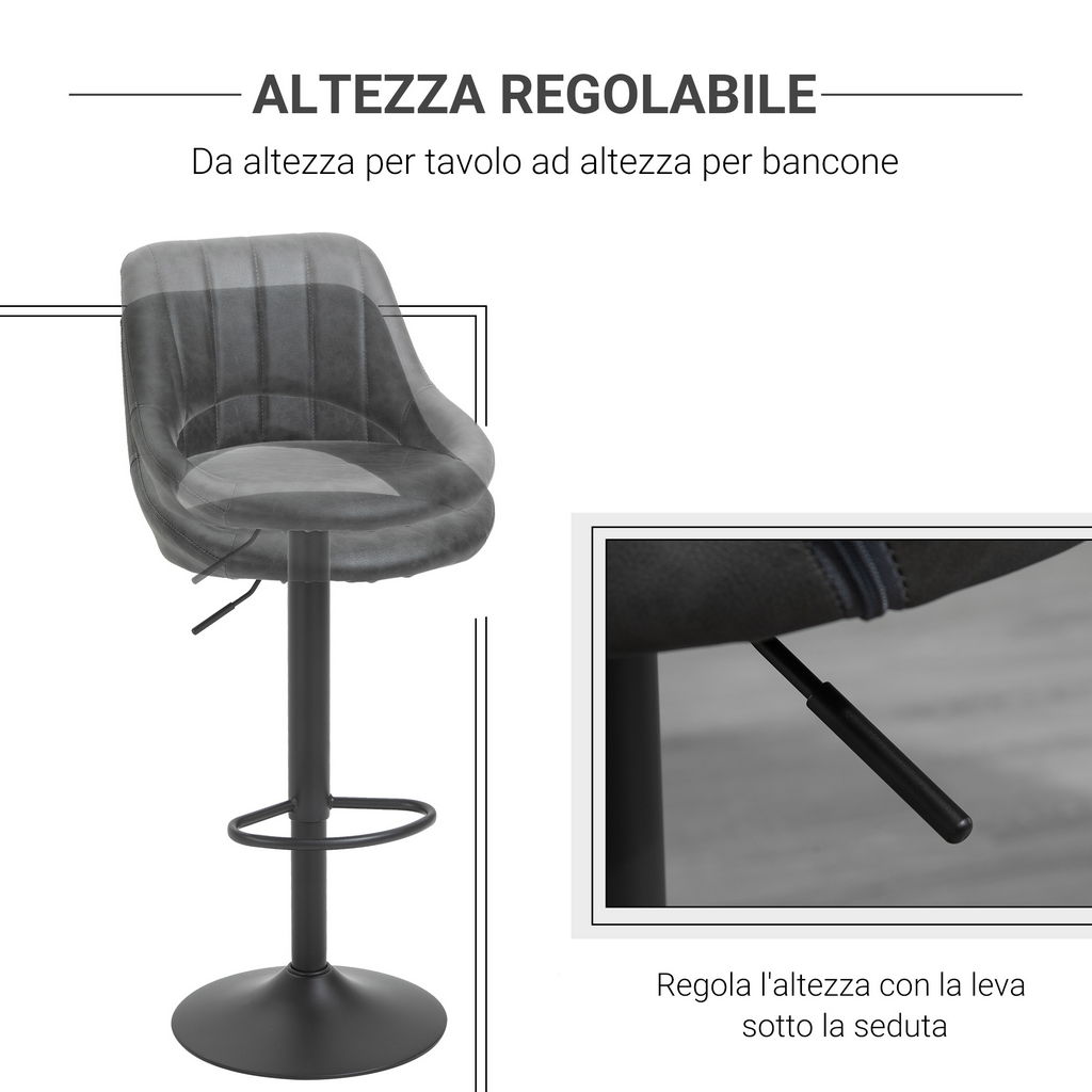 SET 2 SGABELLI MODERNI ALTI GIREVOLI CON SCHIENALE E POGGIAPIEDI 49X90X110CM