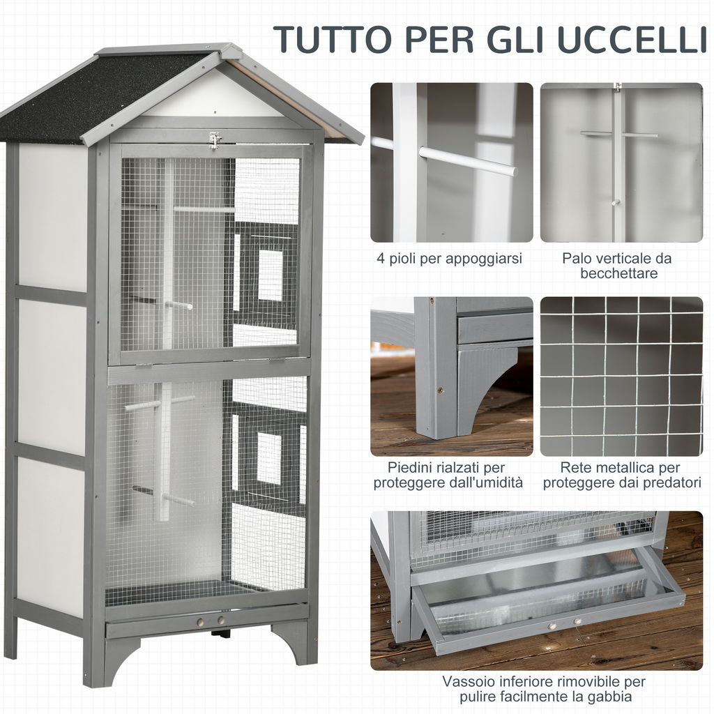 VOLIERA PER UCCELLI DA ESTERNO IN LEGNO DI ABETE 80.5X57X158.5CM
