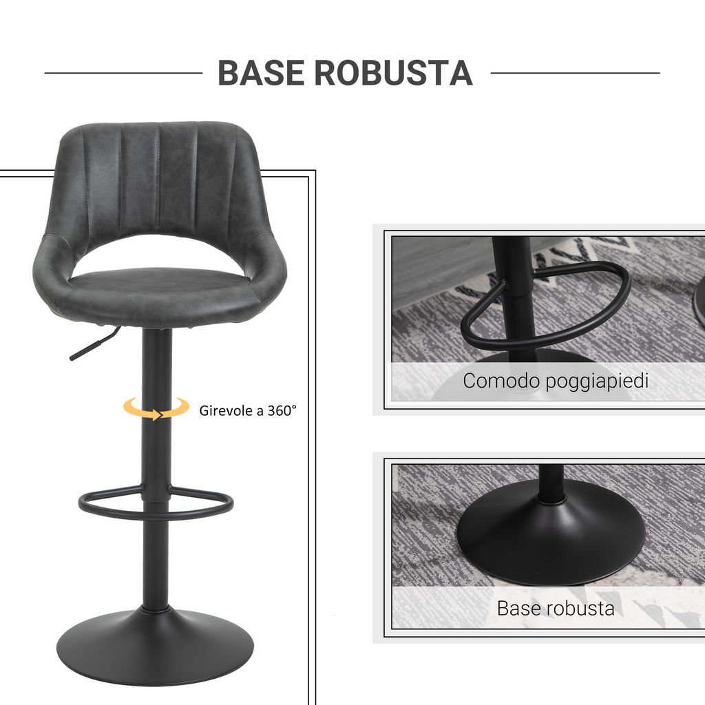 SET 2 SGABELLI MODERNI ALTI GIREVOLI CON SCHIENALE E POGGIAPIEDI 49X90X110CM