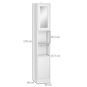 COLONNA BAGNO IN LEGNO CON SPECCHIO E APERTURA A PRESSIONE 30X28X170CM BIANCO