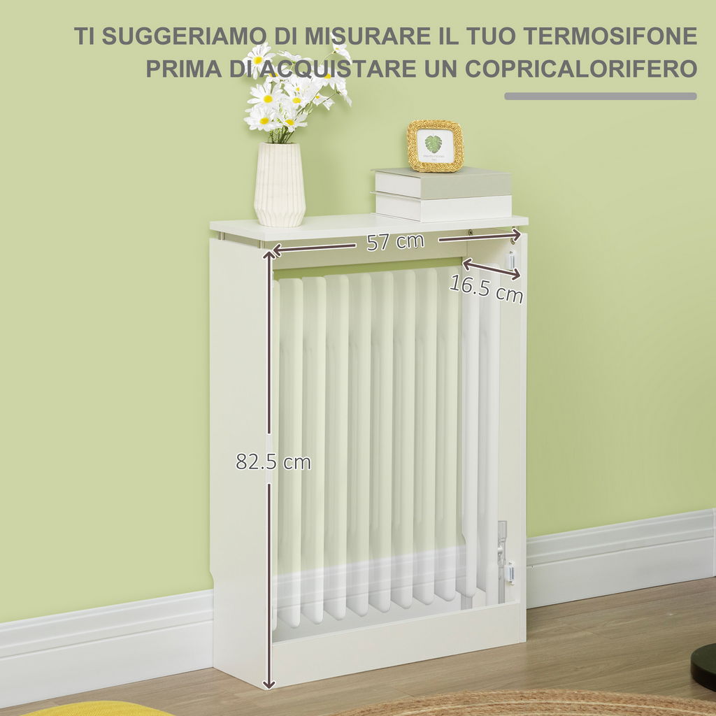 COPRITERMOSIFONE A DOGHE MODERNO IN MDF E ACCIAIO 60X18X84CM BIANCO