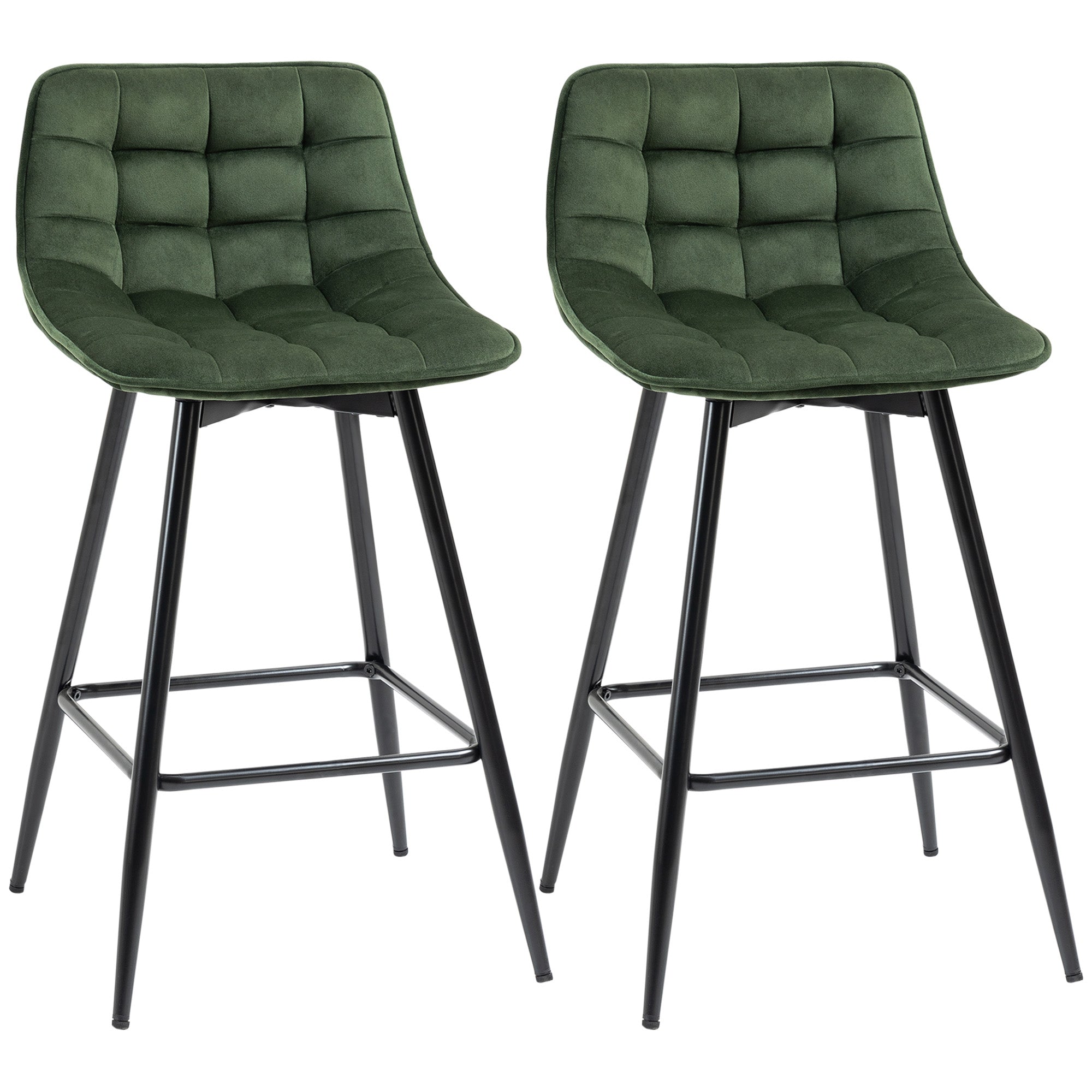 SET 2 SGABELLI CON SCHIENALE E POGGIAPIEDI IN METALLO E VELLUTO VERDE 45X47X88C