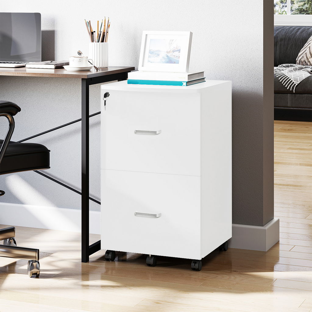 ARMADIETTO DA UFFICIO CON 2 CASSETTI E 5 RUOTE 43 X 45 X 72 CM DI COLORE BIANCO