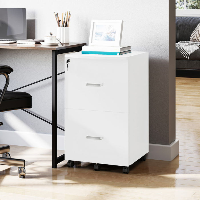 ARMADIETTO DA UFFICIO CON 2 CASSETTI E 5 RUOTE 43 X 45 X 72 CM DI COLORE BIANCO