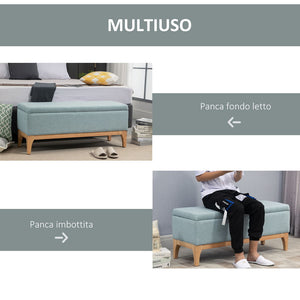 PANCA IMBOTTITA CONTENITORE IN TESSUTO EFFETTO LINO DESIGN SCANDINAVO AZZURRA