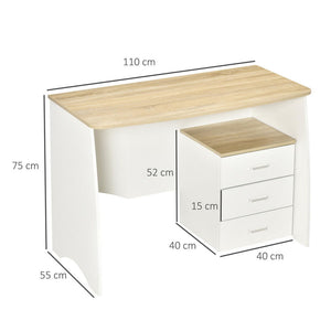 SCRIVANIA CON CASSETTIERA IN LEGNO 110X55X75CM BIANCO E BEIGE