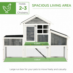 POLLAIO PREFABBRICATO IN LEGNO CON AREA APERTA, CASETTA E NIDO, 161.5X62.5X115CM, GRIGIO