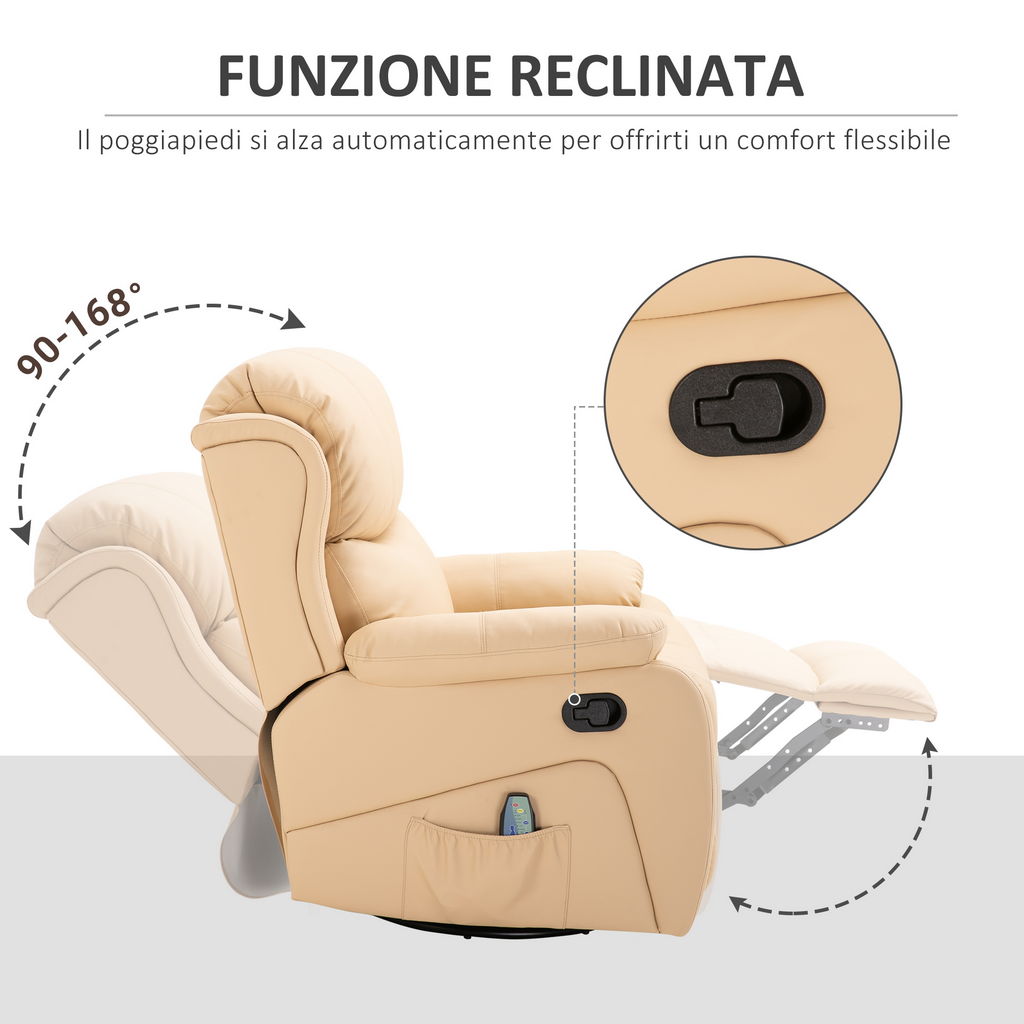 POLTRONA RELAX RECLINABILE BEIGE RISCALDANTI E POGGIAPIEDI 97X92X104 CM BEIGE