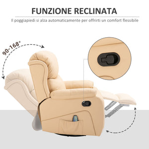 POLTRONA RELAX RECLINABILE BEIGE RISCALDANTI E POGGIAPIEDI 97X92X104 CM BEIGE