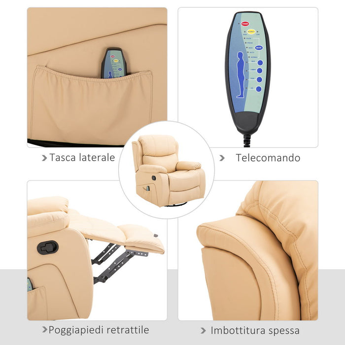 POLTRONA RELAX RECLINABILE BEIGE RISCALDANTI E POGGIAPIEDI 97X92X104 CM BEIGE