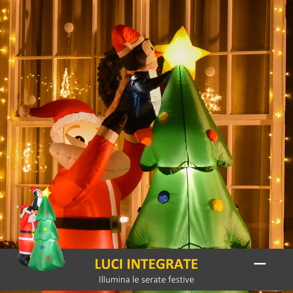 BABBO NATALE GONFIABILE CON LUCI LED INTEGRATE E GONFIATORE 123X80X184CM