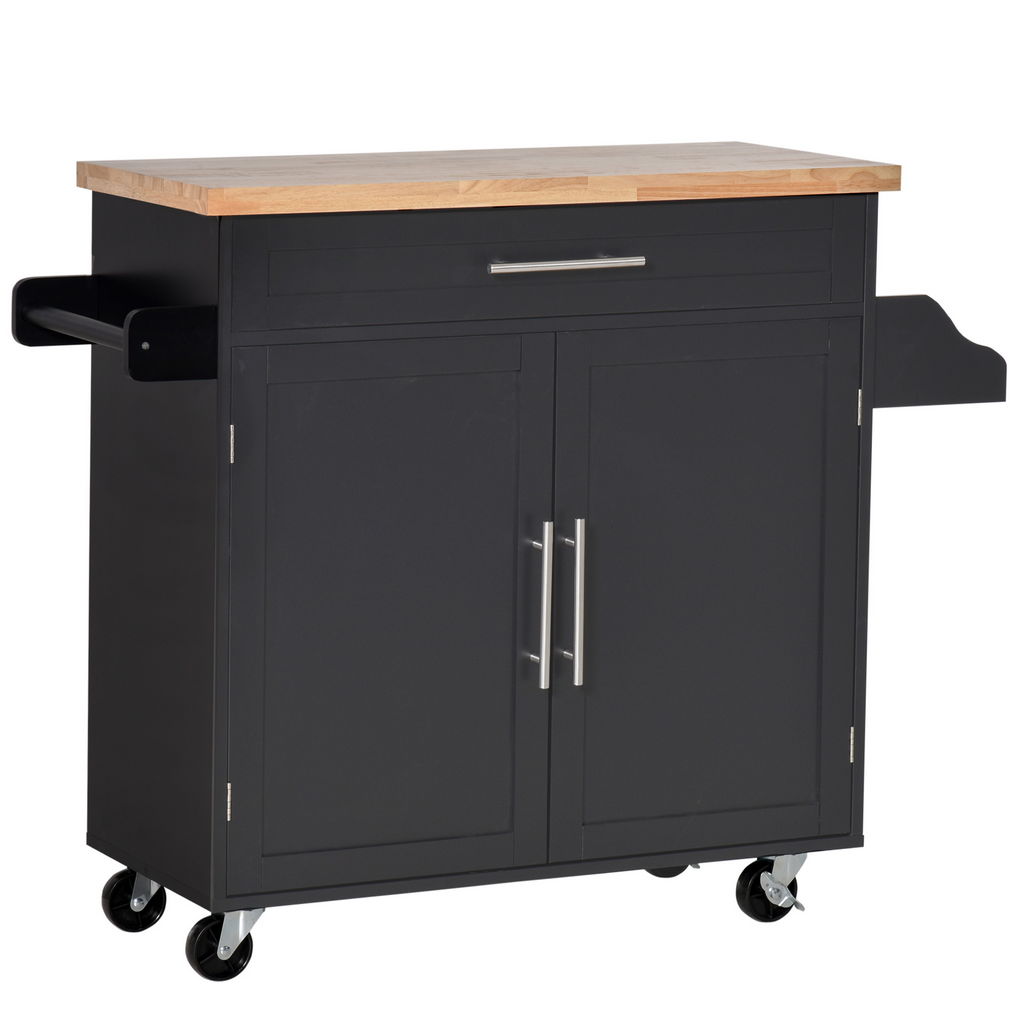 CARRELLO DA CUCINA CON CASSETTO E ARMADIETTO 109X40X89 CM NERO E LEGNO
