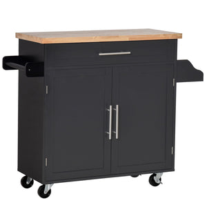 CARRELLO DA CUCINA CON CASSETTO E ARMADIETTO 109X40X89 CM NERO E LEGNO