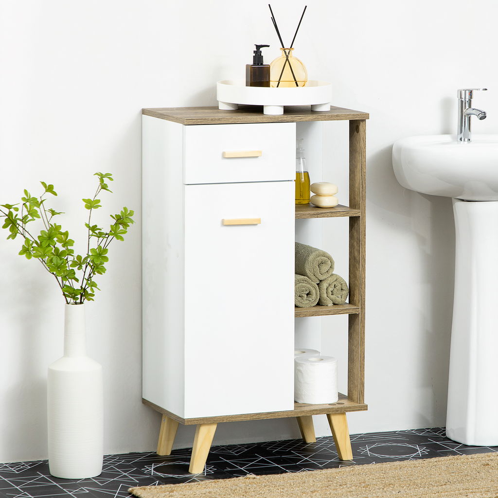 MOBILE BAGNO MODERNO CON CASSETTO E RIPIANI IN LEGNO 50X30X89CM BIANCO