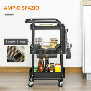 CARRELLO MULTIUSO A  3 LIVELLI IN ACCIAIO 51.5X32X75.6 CM NERO