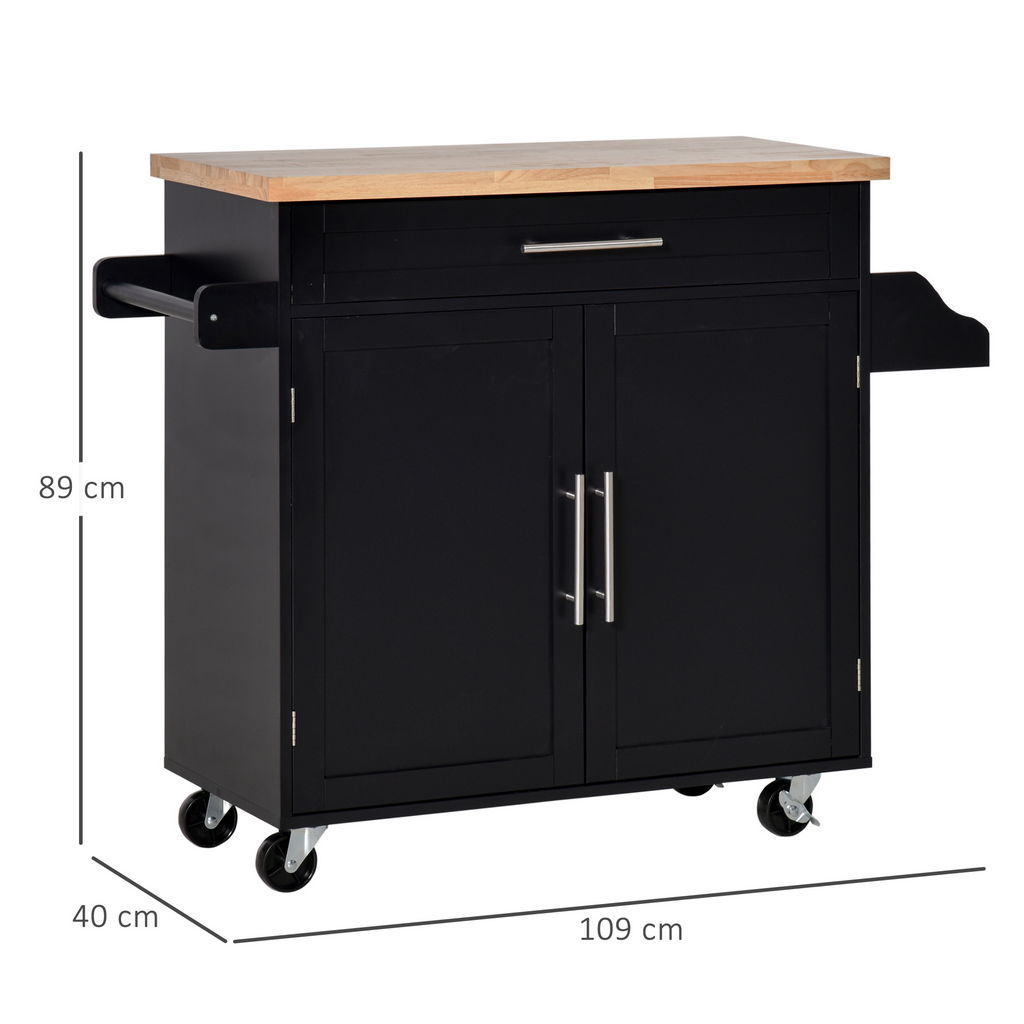 CARRELLO DA CUCINA CON CASSETTO E ARMADIETTO 109X40X89 CM NERO E LEGNO