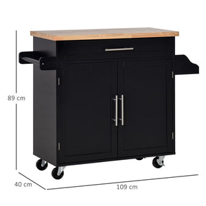 CARRELLO DA CUCINA CON CASSETTO E ARMADIETTO 109X40X89 CM NERO E LEGNO