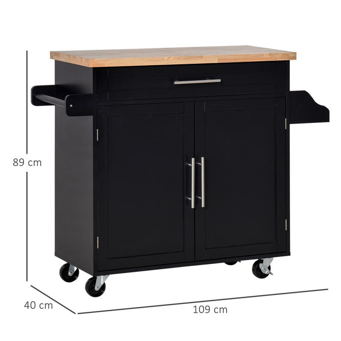 CARRELLO DA CUCINA CON CASSETTO E ARMADIETTO 109X40X89 CM NERO E LEGNO