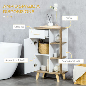 MOBILE BAGNO MODERNO CON CASSETTO E RIPIANI IN LEGNO 50X30X89CM BIANCO