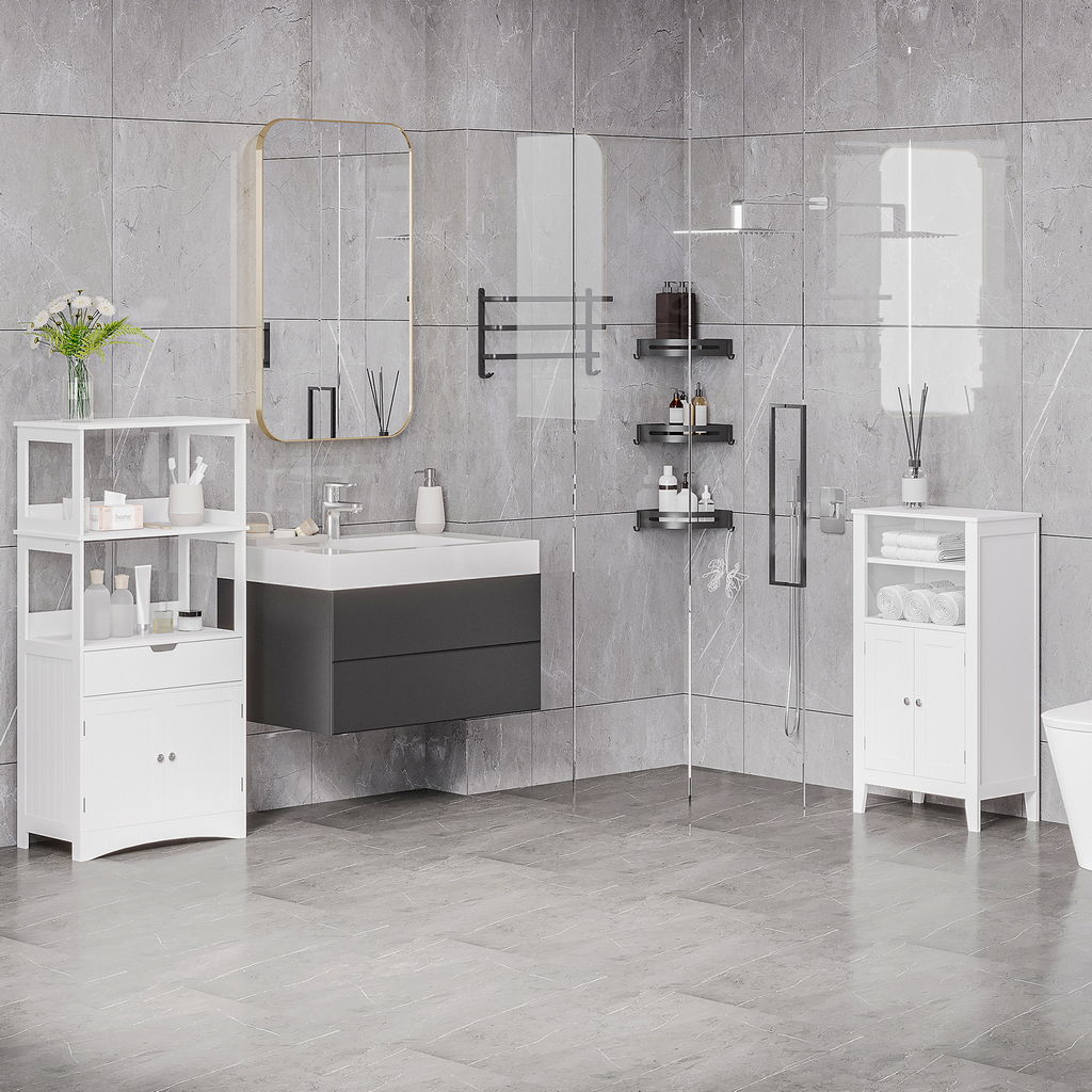 MOBILE BAGNO CON MENSOLE NARMADIETTO E CASSETTO 60X33X122.5CM IN LEGNO BIANCO