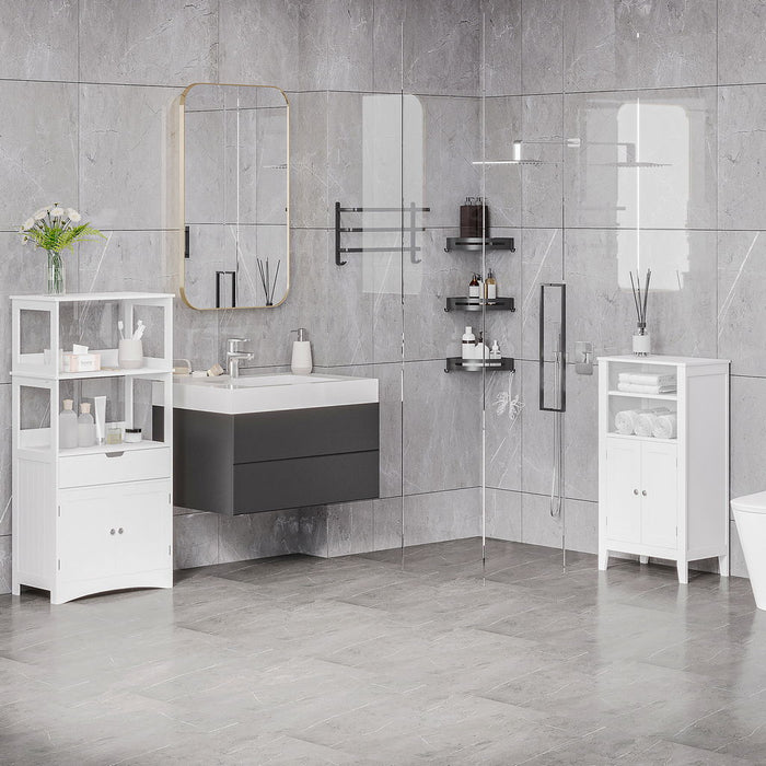 MOBILE BAGNO CON MENSOLE NARMADIETTO E CASSETTO 60X33X122.5CM IN LEGNO BIANCO