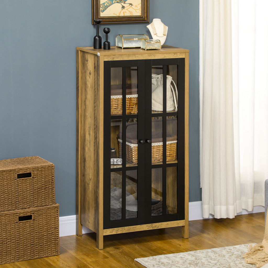 CREDENZA MODERNA A 2 ANTE IN VETRO E LEGNO 60X35X120CM MARRONE