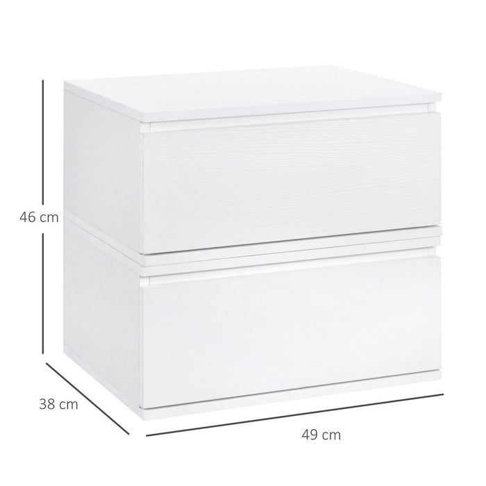 COMODINO SET 2 PEZZI CON CASSETTO E DESIGN SOSPESO  49X38X23 CM BIANCO