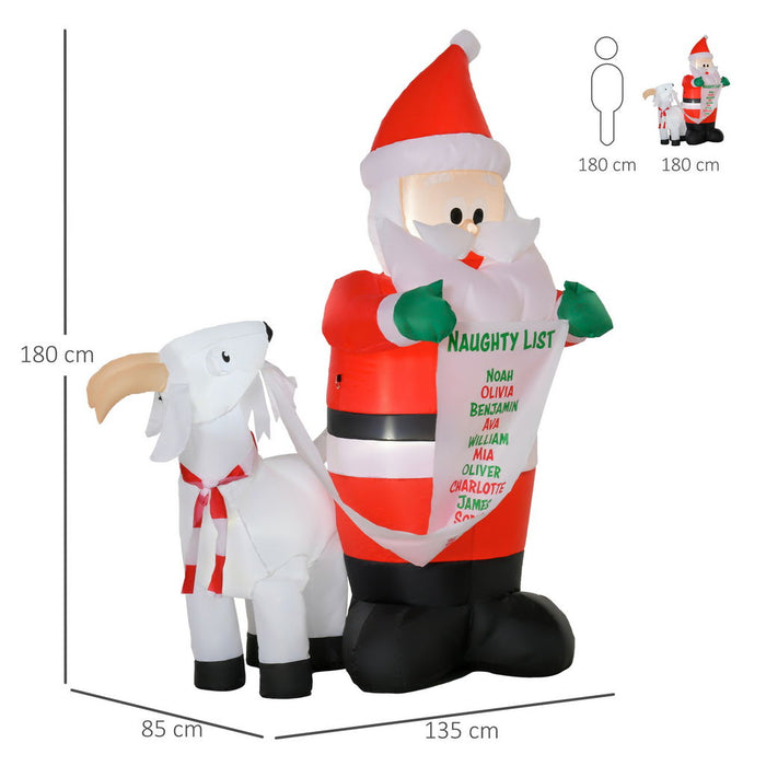 BABBO NATALE GONFIABILE CON CAPRETTA LUCI LED INTEGRATE 135X85X180CM MULTICOLORE