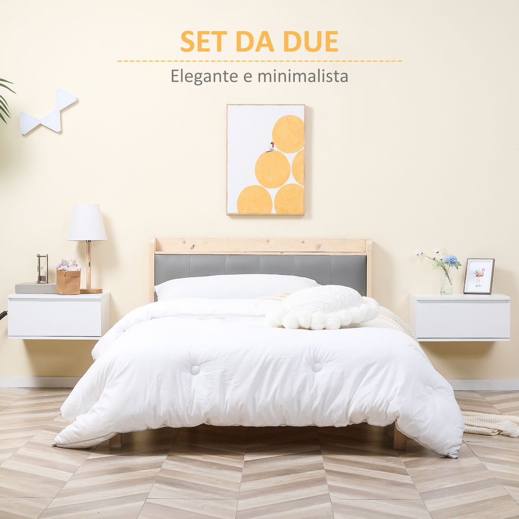 COMODINO SET 2 PEZZI CON CASSETTO E DESIGN SOSPESO  49X38X23 CM BIANCO