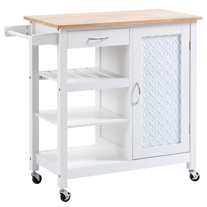CARRELLO DA CUCINA CON CASSETTO ANTA E RIPIANO A 3 LIVELLI 92X40X84CM BIANCO