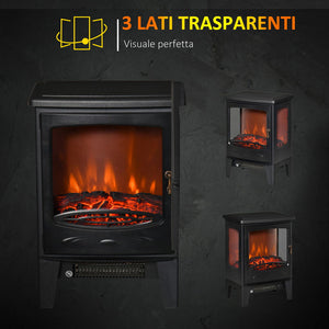 CAMINO ELETTRICO EFFETTO FIAMMA E 3 LATI APERTI  39X26X54.8CM COLORE NERO
