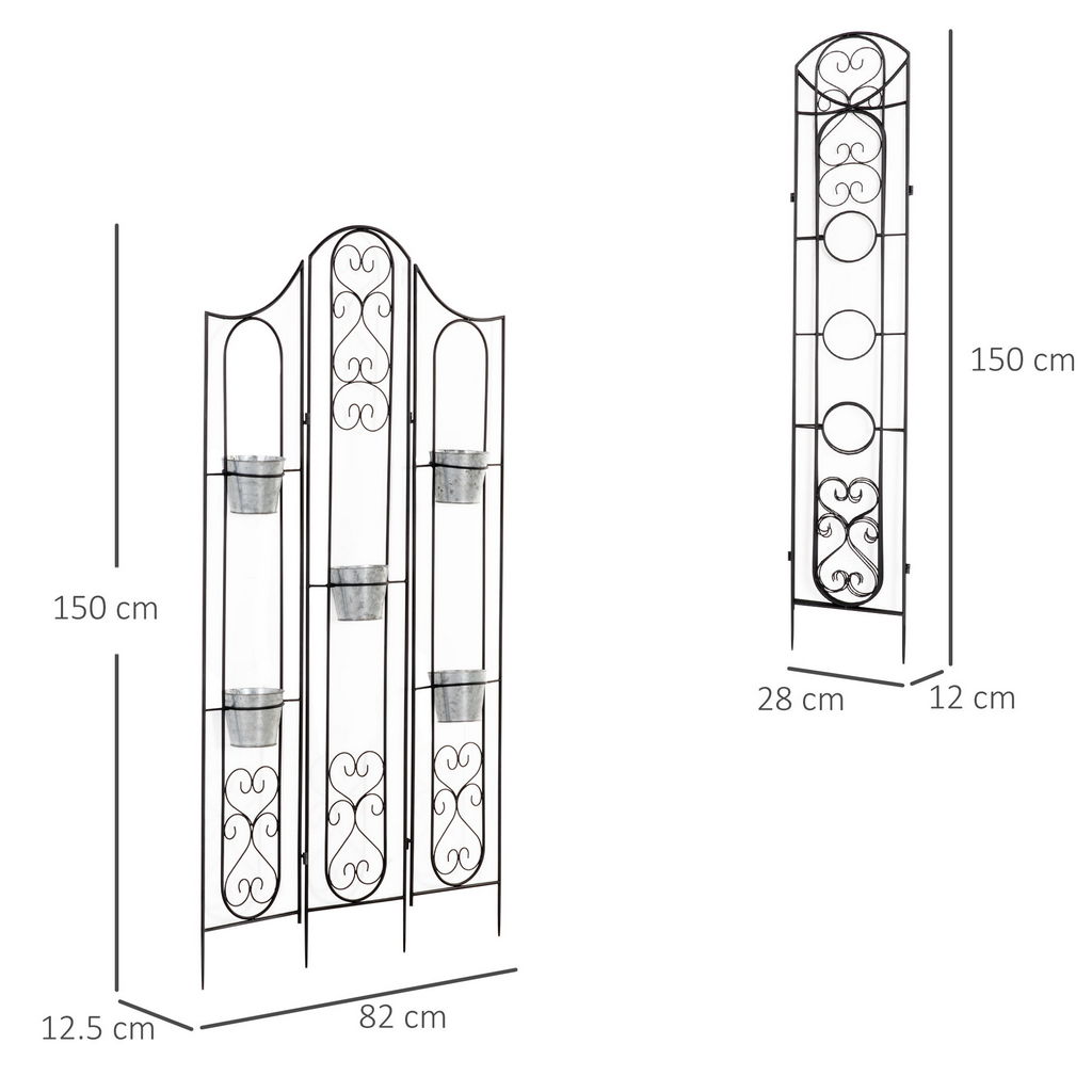 PORTAPIANTE VERTICALE PIEGHEVOLE CON 5 VASI DA ESTERNO IN METALLO, 82X12.5X150CM, NERO