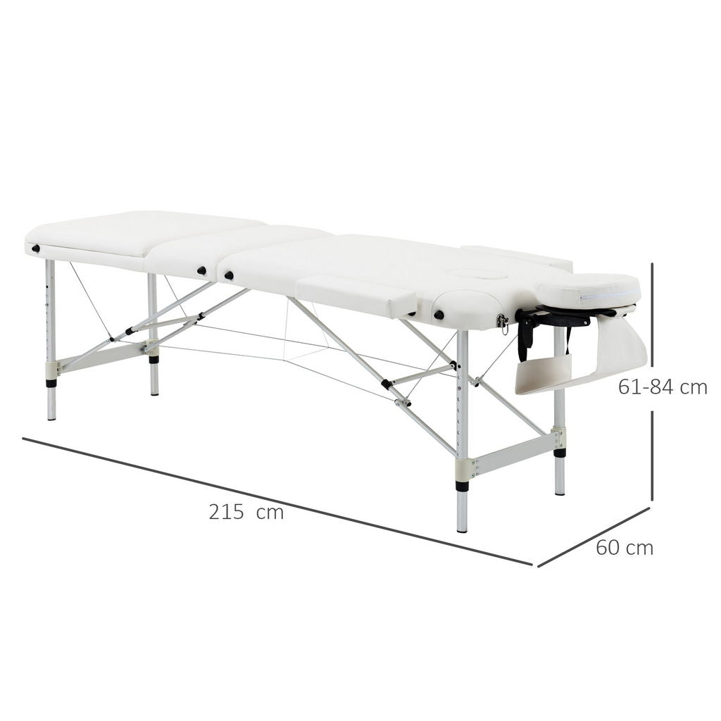 LETTINO MASSAGGI PORTATILE PIEGHEVOLE E PROFESSIONALE IN ALLUMINIO BIANCO 215X60X61-84 CM RESISTENTE