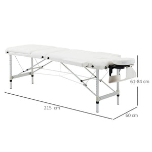 LETTINO MASSAGGI PORTATILE PIEGHEVOLE E PROFESSIONALE IN ALLUMINIO BIANCO 215X60X61-84 CM RESISTENTE