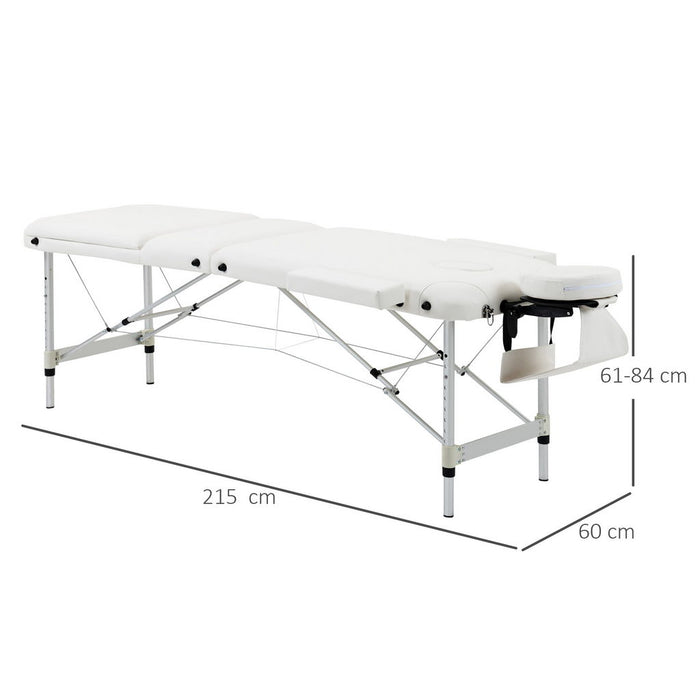 LETTINO MASSAGGI PORTATILE PIEGHEVOLE E PROFESSIONALE IN ALLUMINIO BIANCO 215X60X61-84 CM RESISTENTE
