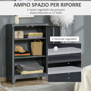 MOBILETTO MULTIUSO A 2 ANTE STILE INDUSTRIAL 75X33X110 CM GRIGIO
