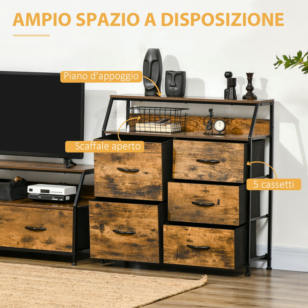 MOBILE CASSETTIERA A 5 CASSETTI IN TESSUTO 83.5X29X87 CM COLORE MARRONE