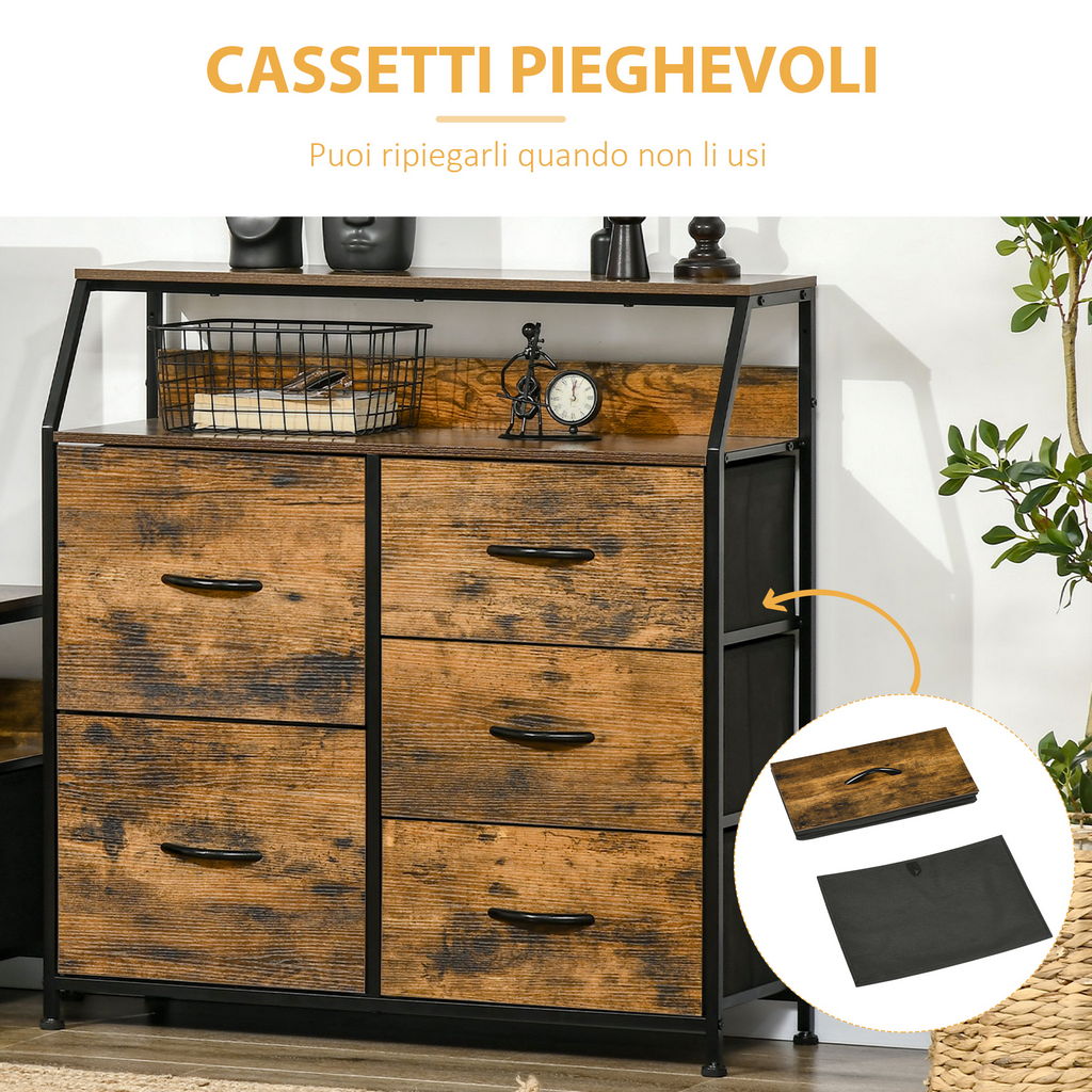 MOBILE CASSETTIERA A 5 CASSETTI IN TESSUTO 83.5X29X87 CM COLORE MARRONE