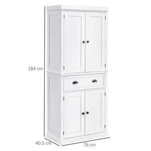 MOBILE CUCINA CON ARMADIETTO SUPERIORE IN LEGNO METALLO 76X40.5X184CM BIANCO