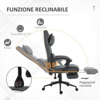 SEDIA DA UFFICIO ERGONOMICA AD ALTEZZA REGOLABILE CON BRACCIOLI E POGGIAPIEDI 66X70X115-123 CM GRIGIA