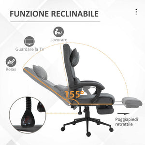 SEDIA DA UFFICIO ERGONOMICA AD ALTEZZA REGOLABILE CON BRACCIOLI E POGGIAPIEDI 66X70X115-123 CM GRIGIA