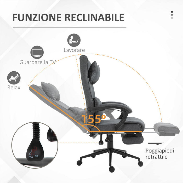SEDIA DA UFFICIO ERGONOMICA AD ALTEZZA REGOLABILE CON BRACCIOLI E POGGIAPIEDI 66X70X115-123 CM GRIGIA