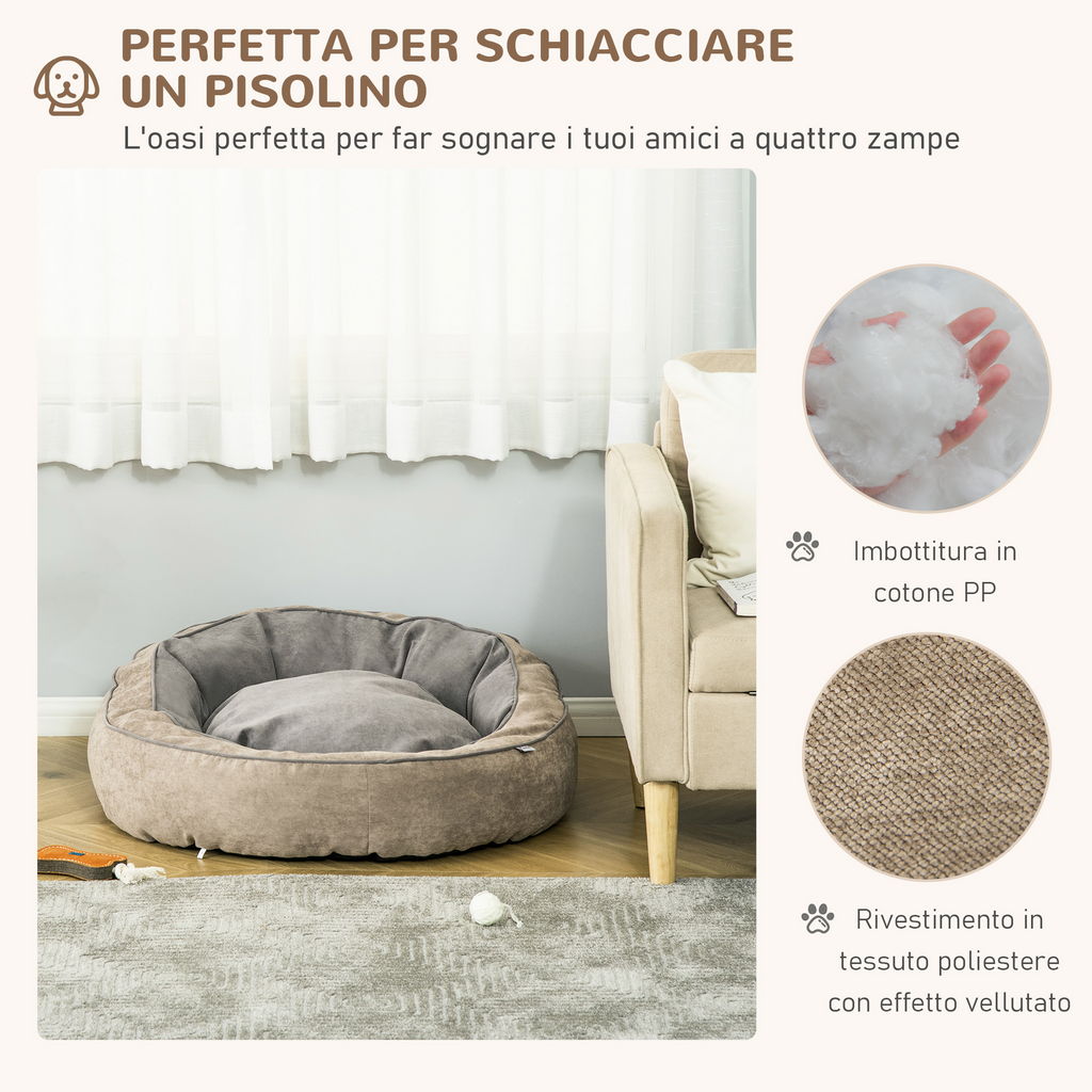 CUCCIA PER CANI IMBOTTITA CON CUSCINO E BORDI RIALZATI, RIVESTIMENTO IN TESSUTO, 85X85X35CM, GRIGIO