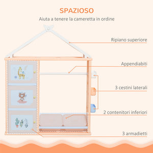 ARMADIO PORTAGIOCHI CON CONTENITORI E APPENDIABITI 128X34X155CM ARANCIONE